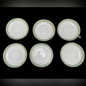 Antique set of (6) D&C L. Bernardaud Co Green Greek Keyhole Saucers